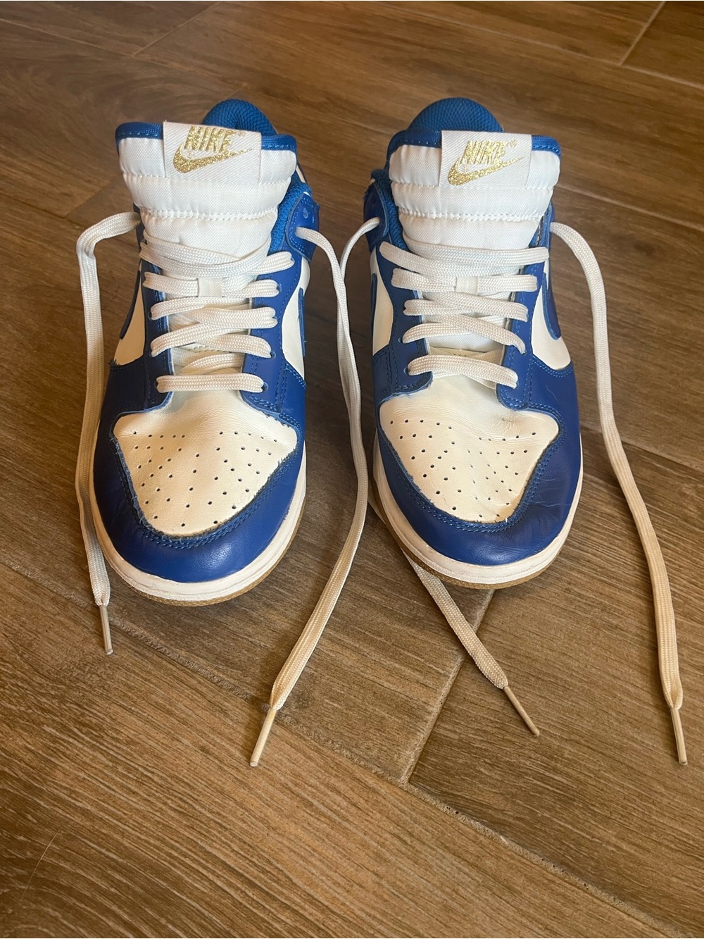 Nike Women's Mid-Top Sneakers in Blue, White & Gold Accents